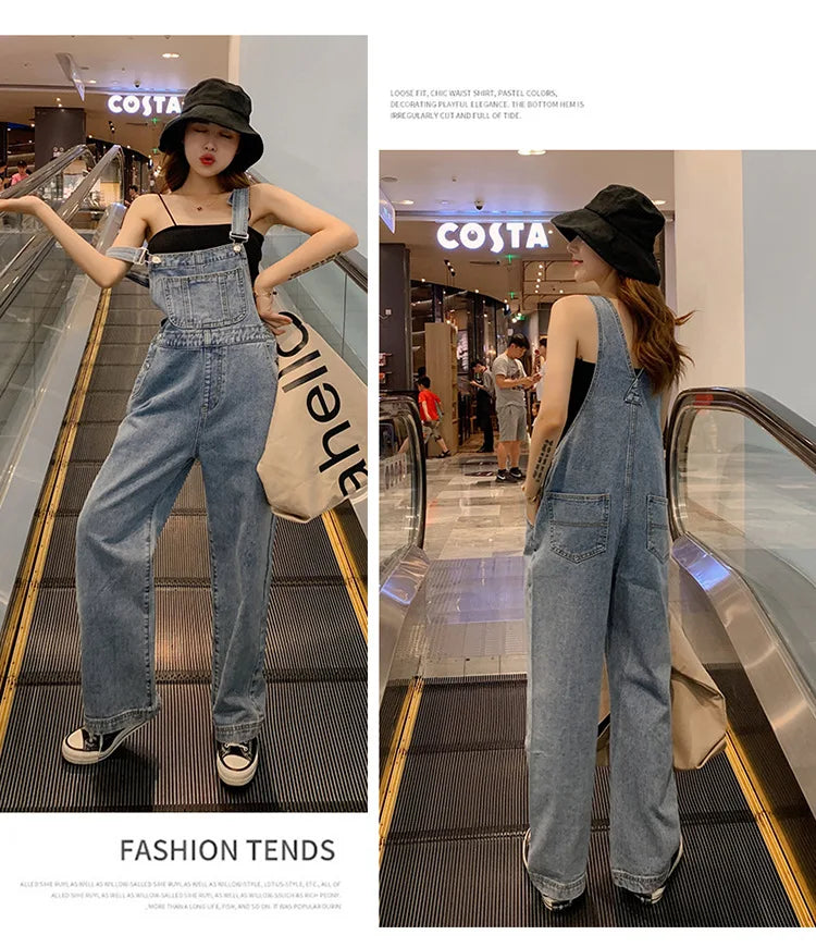 High Waist Wide Leg Denim Overalls Women's Loose Fitting Slimming Summer New Sle Gold nce Faionable Jeans