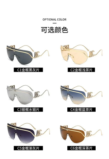 New Luxury Oversized Shield Sunglasses 2026 Gold Metal Brand Gradient Lens Sun Glasses UV400 Protection Trendy Shades Sunglass