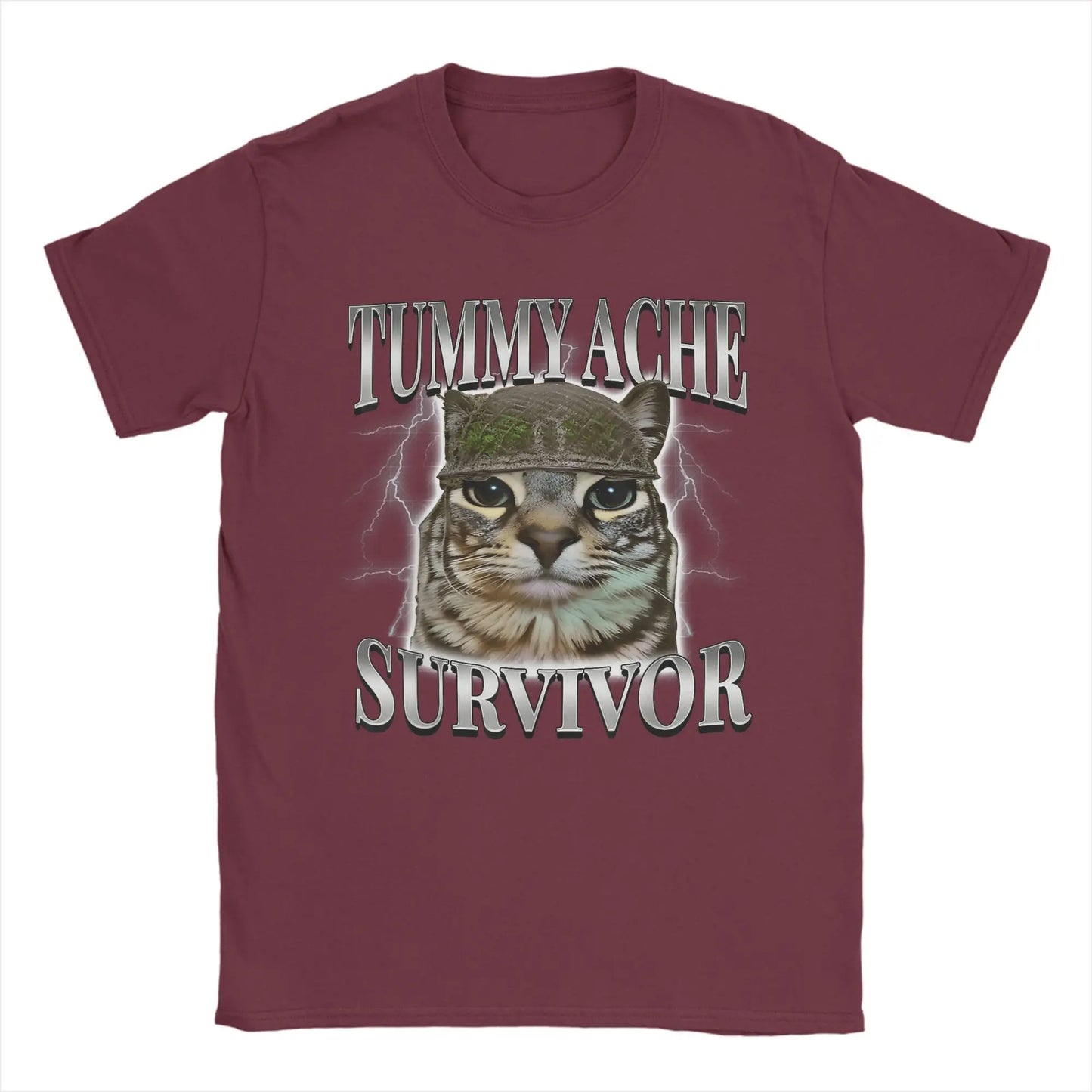Tummy Ache Survivor Cat Meme Funny Saying Cats Animals T Shirt Summer  Pure Cotton T-Shirts For Men's Trending Casual Tee Shirt