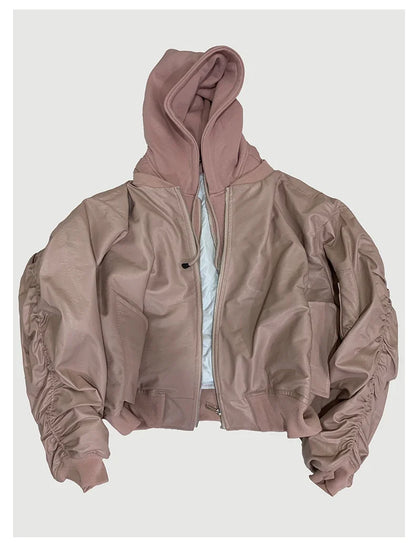 Autumn Winter Cool Handsome Oversized Brown Thickened Warm Leather Jacket Men with Hood Fake 2 Piece European Clothes