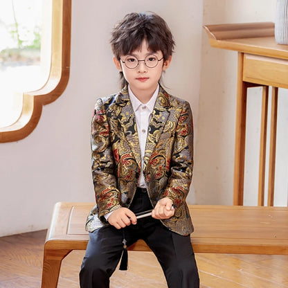 New Exquisite Jacquard Suit Set 3 Pieces Wedding Ring Bearer Outfit Notched Lapel Kids Slim Fit Suits Peformance Wear