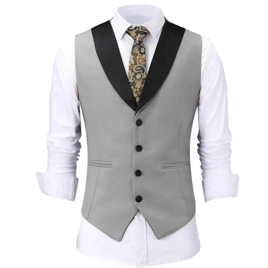 Men Vest White Single Button With Black Lapel Waistcoat For Wedding Birthday Banquet Party Business Work Daily Men Suit Vest