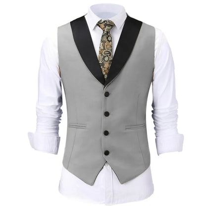 Men Vest White Single Button With Black Lapel Waistcoat For Wedding Birthday Banquet Party Business Work Daily Men Suit Vest