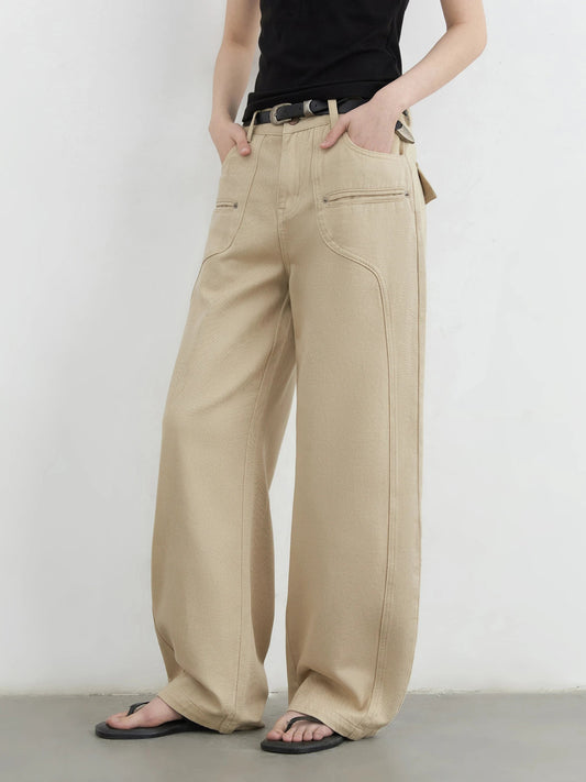 Women Jeans Solid Loose Casual New Split Wide Leg Denim Pant Workwear Female Trousers Spring Autumn 2025