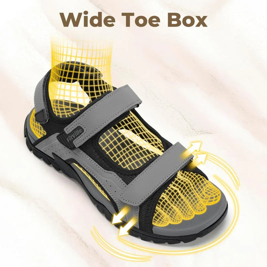FitVille Mens Sandal Wide Toe Box Walking Athletic Sandals For Men With Arch Support Cushion Slip-Resistant Beach Sandals
