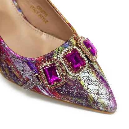 2024 Rhinestone Pointed-Toe High Heels Shoes and Bags Set for Women Wedding and Party Elegant Luxury Fashion in Wine Color