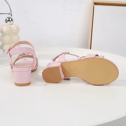 Children's Sandals 2024 Summer New Kids' Crystal High Heels Soft Sole Casual Fashion Girls' Princess Shoes 3-10 Years Old