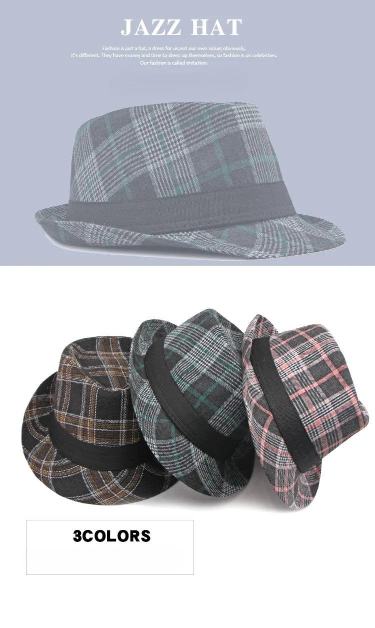 European and American Style Patterned Top Hat for Men  Sun Protection  Hat  Spring and Summer New Plaid Jazz Hat for Women