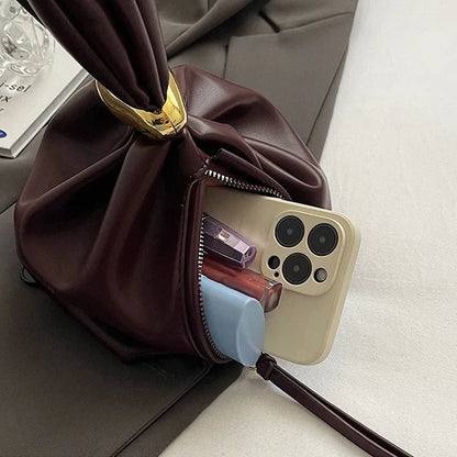 Design Mini Pu Leather Dumpling Niche Clutch Bags for Women Fashion Knotted Female Retro Shoulder Bag Wrist Handbags and Purses