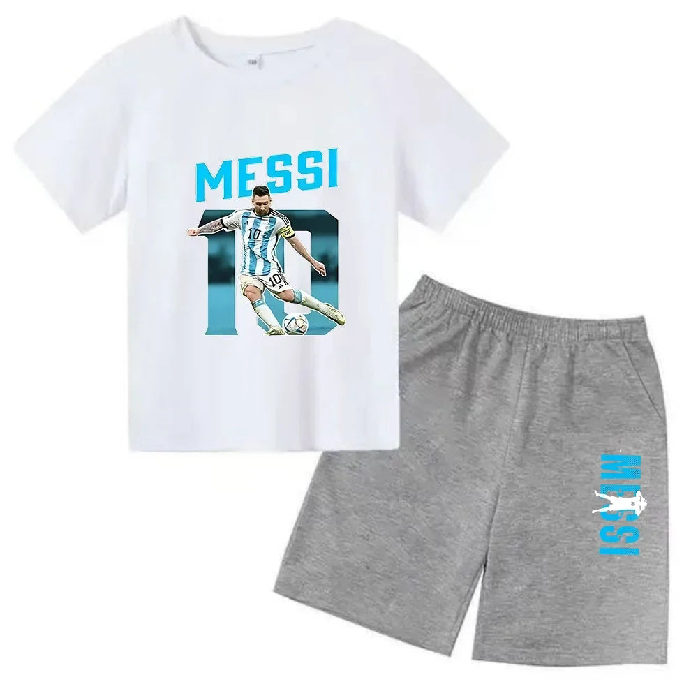 Summer Children‘s Set Brand Messi Print Short Sleeve T-shirt + Shorts 2pcs Set Sportsuit Casual Fashion Kid Boy Girl Fan Clothes