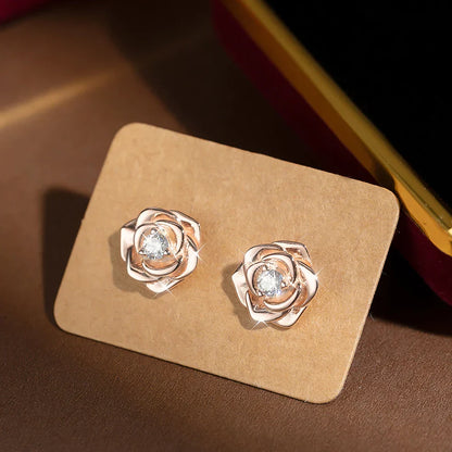 100% 925 Sterling Silver 3mm Moissanite Diamond Stud Earring For Women Romantic Rose Flower Earring Sparkling Fine Jewelry