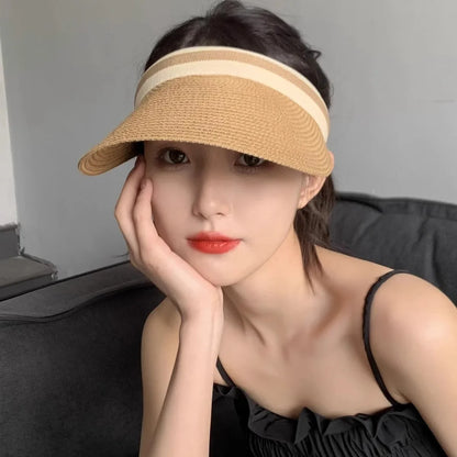 Women Summer Empty Top Sun Hat Female Outdoor Visor Cap Casual Shade Hat Straw Wide Large Brim Beach Sunhat Lady