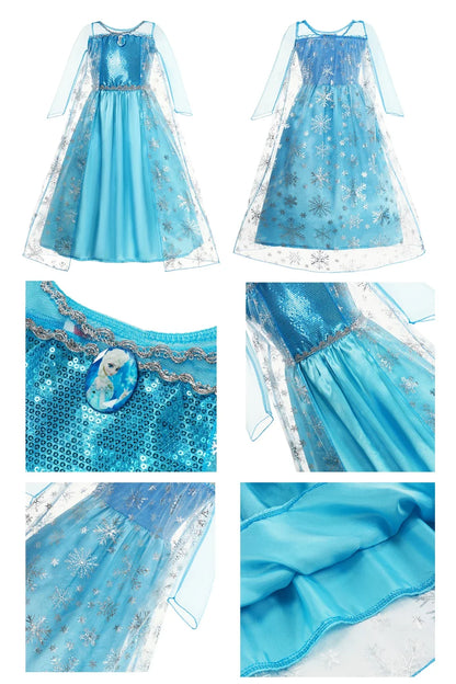 Girls Snow Queen Kids Costumes Girls Carnival Party Prom Gown Elsa Robe-Playing Children Clothing Princess Dress Birthday Dress