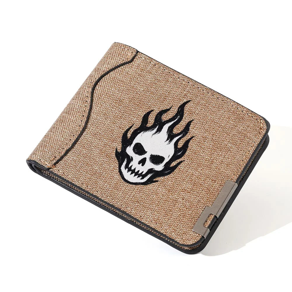 Men's Casual Canvas Wallet Quirky Skull Design Coin Purse Student Credit Card Holder Wallet