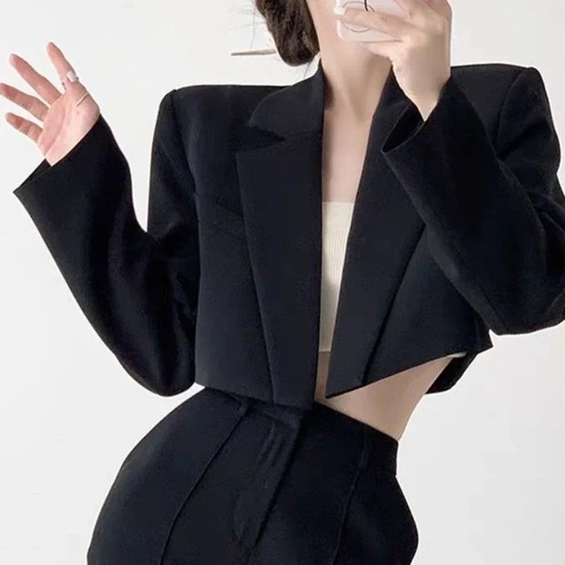 Fashion Women Short Blazer White Basic Jackets Top Elegant Solid Long Sleeve Open Front Coats Casual Short Outwear Office Coat