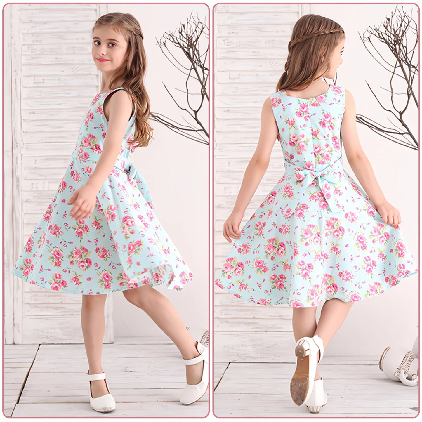 Girl's Retro Dress,Summer Princess Sleeveless Polka Dots Cotton Lightthin Romantic Floral 50s Vintage Dress Party Wedding Daliy
