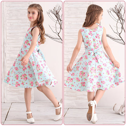Girl's Retro Dress,Summer Princess Sleeveless Polka Dots Cotton Lightthin Romantic Floral 50s Vintage Dress Party Wedding Daliy