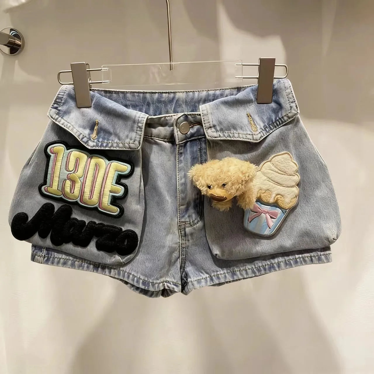 Design 3d Bear Velcro Design Denim Shorts Women's Summer New Loose Jeans Hot Pants