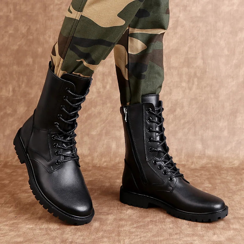 Fashion High Quality Business Boots Mens Winter Genuine Leather Outdoor Motorcycle Boots Male Lace-up Men's High Top Sneakers