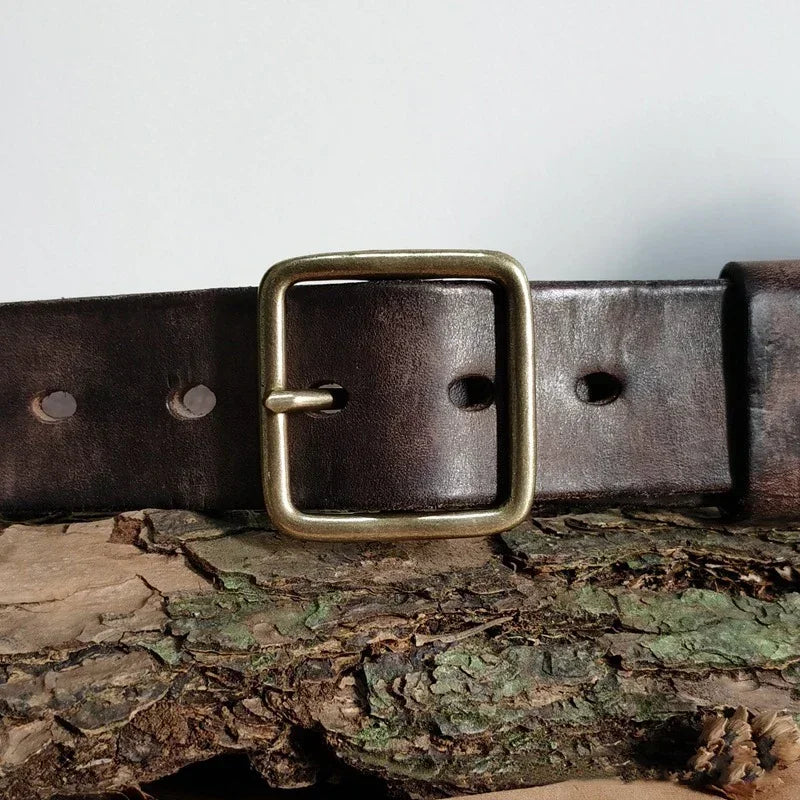 4.1CM Men High Quality Genuine Leather Belt Luxury Designer Brass Pin Buckle Belts Pure Cowskin Vintage Strap Male Jeans for Man