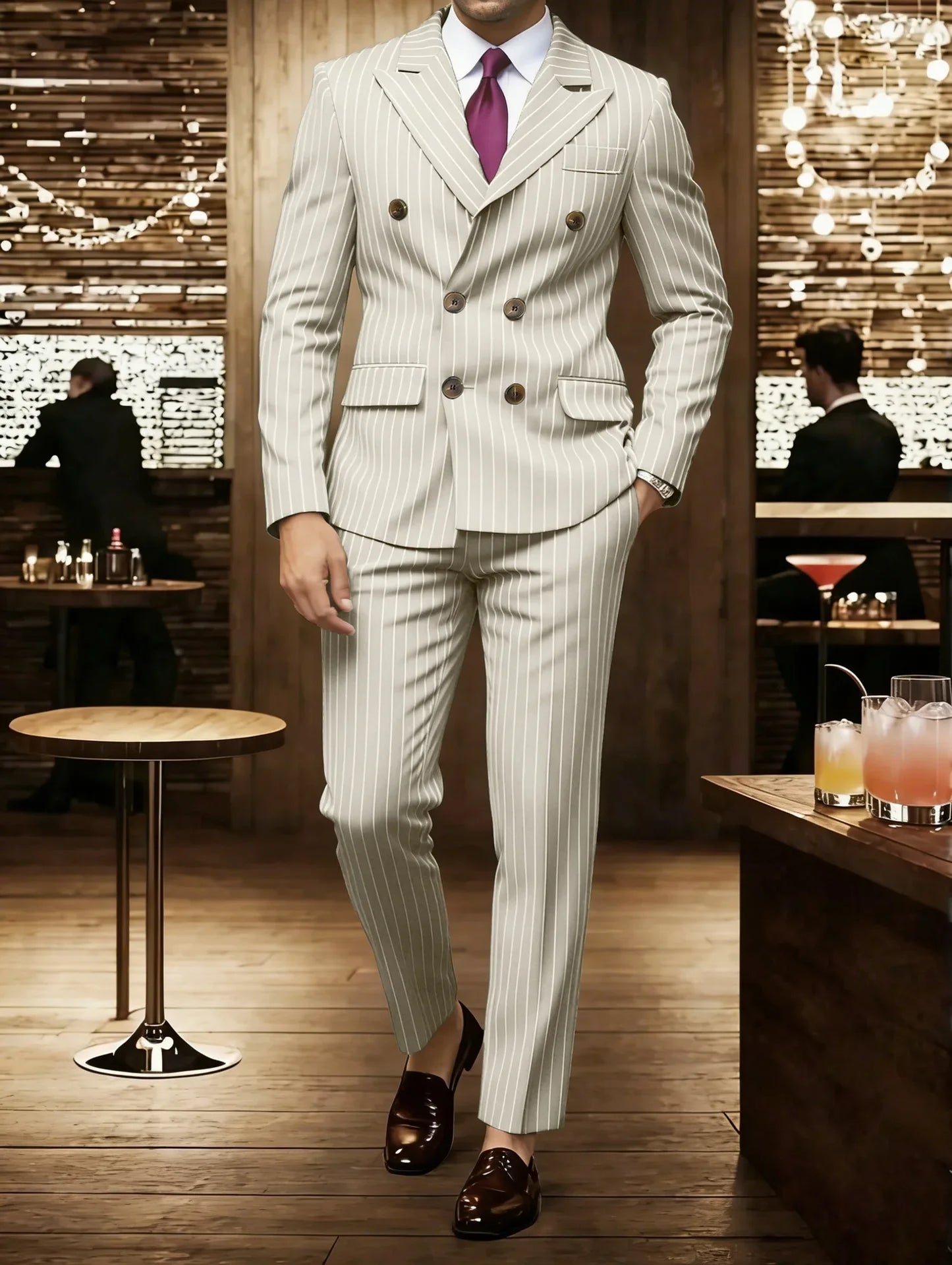 Men's Suit Sets Men's Striped Suits Dress Pants for Business Dinners and Weddings
