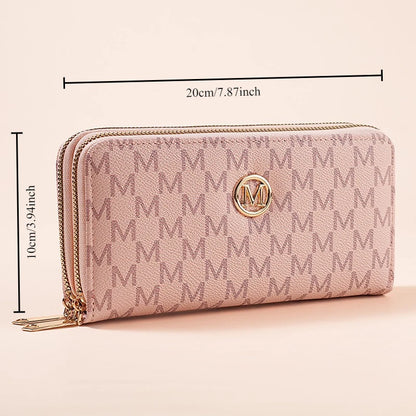 Double Zipper Wallets Women Men Long Coin Purses Cards Holder Handbags Billfold Wristlet Wallet Clutch Money Bags M Letter Purse