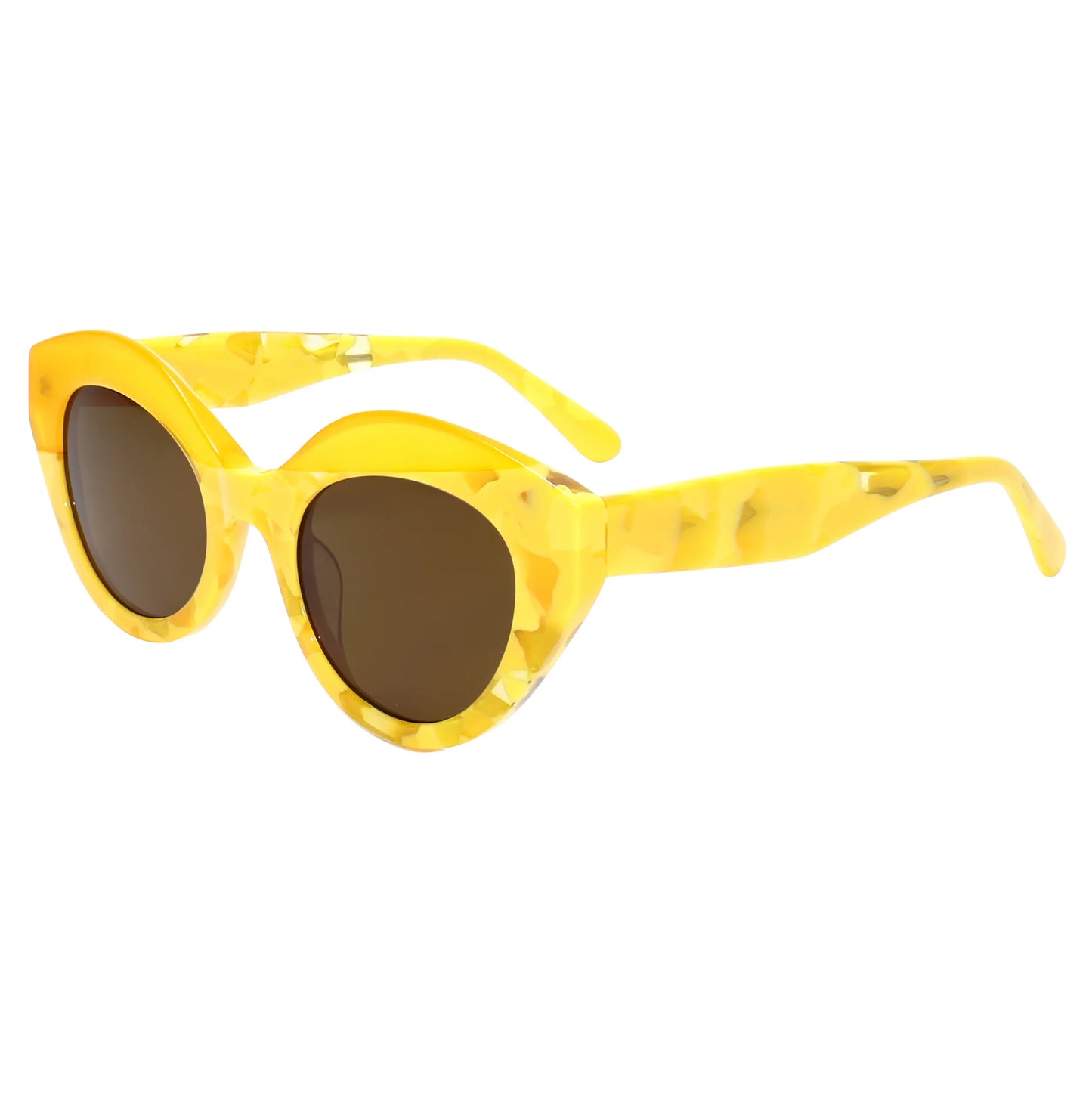 Handmade Feel Retro Glasses Asymmetric Cat Acetate Frame UV400 for Women Polarized Unique Lightweight Fit