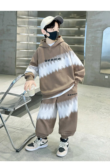 Spring Autumn Boys Contrast Tie Dye Workout Sweatshirt+Sweatpant Sets School Kids 2PCS Tracksuit Children Jogging Outfits 5-16Yr