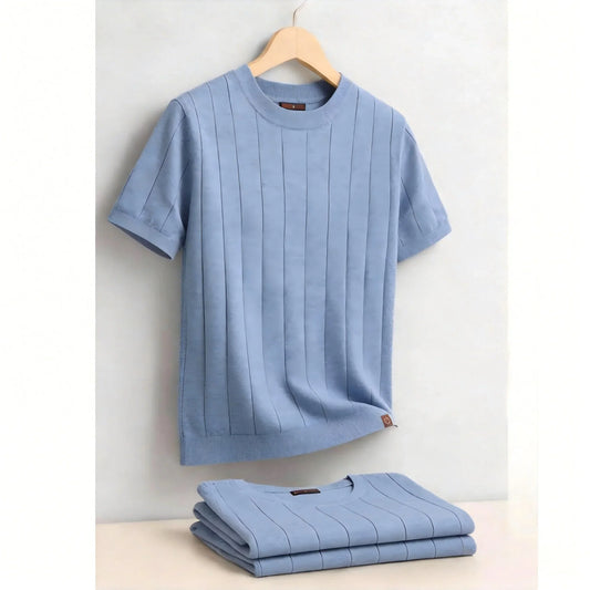 100% Cotton Stripe T-Shirts for Men Solid Color O-Neck Soft Touch Comfortable Casual Summer Wear Top
