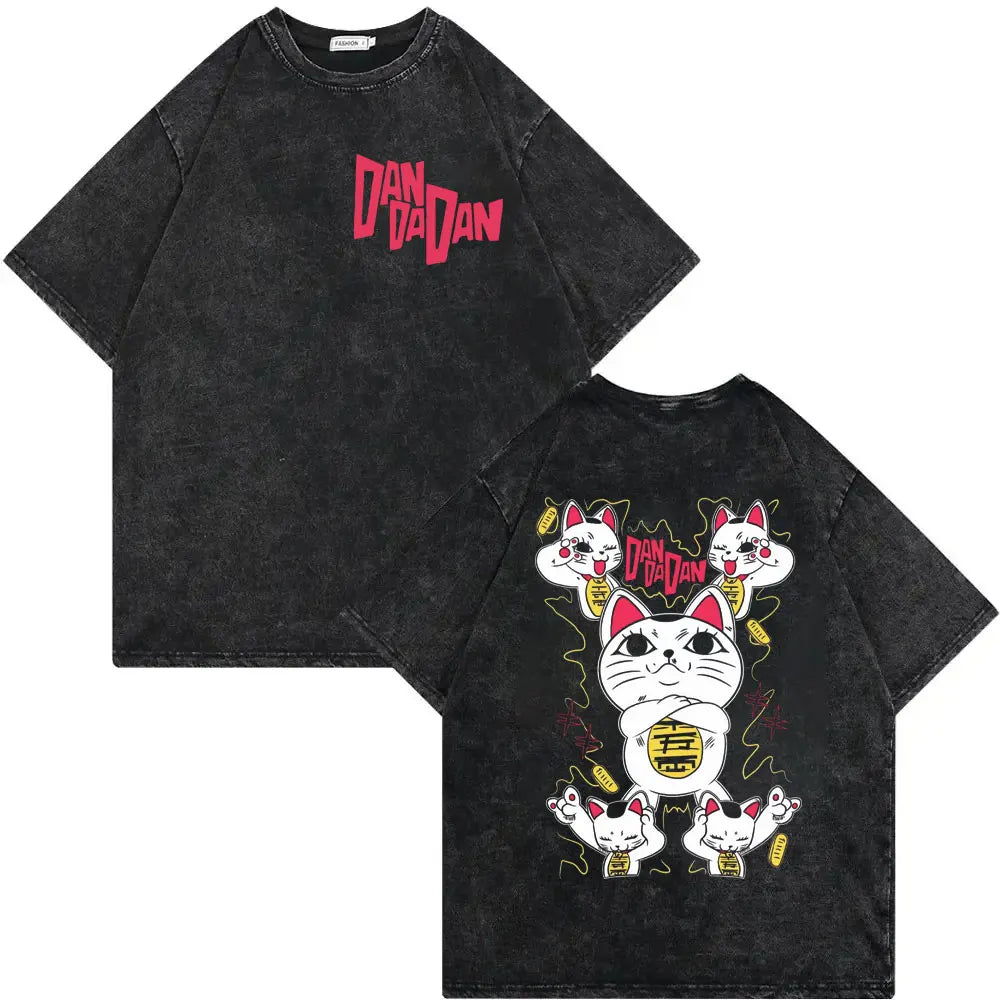 Dandadan Japanese Anime Vintage Washed T-shirt Men Women High Quality Fashion T-shirts Summer Casual Cotton Short Sleeve T Shirt