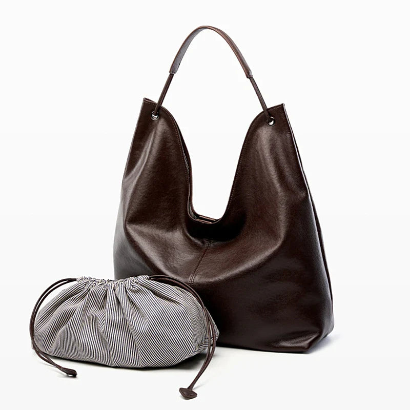 Luxury Genuine Leather Handbags Large Slouchy Hobo Shoulder Bags For Women Cowhide Shopping Tote Business Work Purses