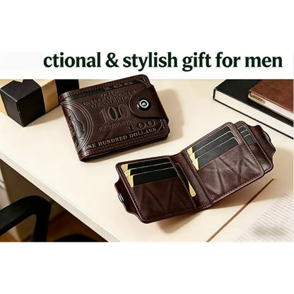 Cool Wallets for teen boys Ages 10-18, Cash with ID Window Cardholder,Faux Leather Wallet for Teen boys,Zippered Wallet for Teenagers,Teenage Teenager Youth Gift. (Brown dollar pattern)