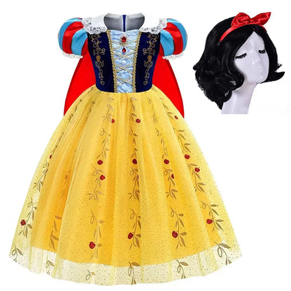 2026 Disney Girl Cosplay Snow White Dress Yellow Luxury Costume With Cloak Holiday Party Gift For Girl Dress + Apple Accessories