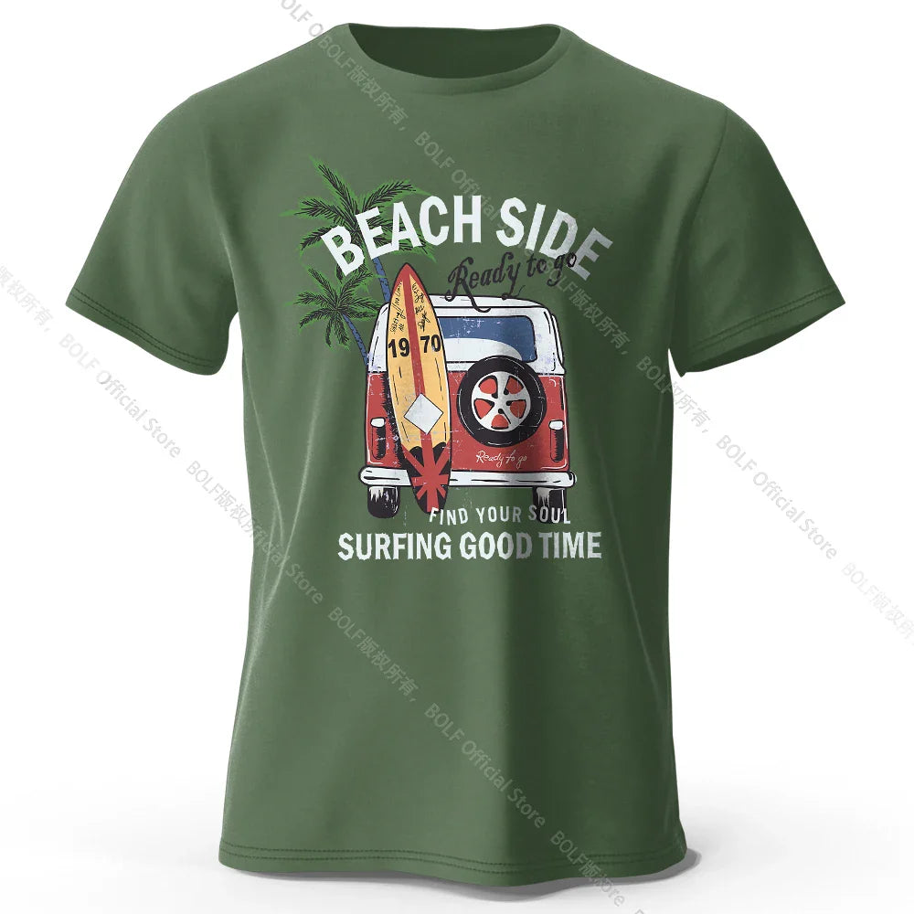 Vintage Surf Badge Printed Unisex Men Women T-Shirt Tees Tops 100% Cotton Retro Wave Graphic Beach Club Wear