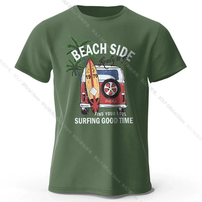 Vintage Surf Badge Printed Unisex Men Women T-Shirt Tees Tops 100% Cotton Retro Wave Graphic Beach Club Wear