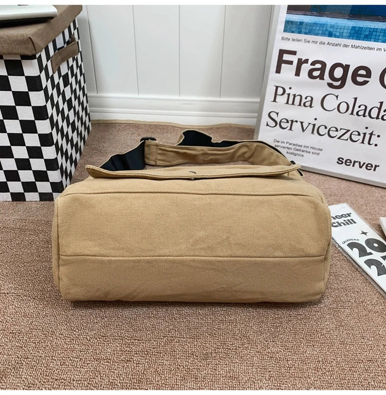 Solid Color Canvas Shoulder Bags Women 100% Cotton Satchels Korea Style Cloth Messenger Bags Large Crossbody Bags Book Packages