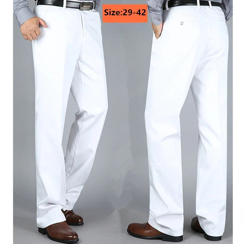 Suit Pants Men Formal Dress Trousers Autumn Elastic Office Plus Size 42 40 Business Thick Straight High Waist Male White Clothes