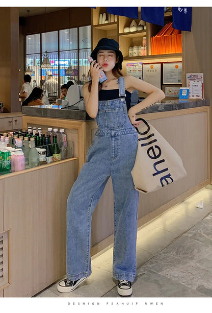 High Waist Wide Leg Denim Overalls Women's Loose Fitting Slimming Summer New Sle Gold nce Faionable Jeans