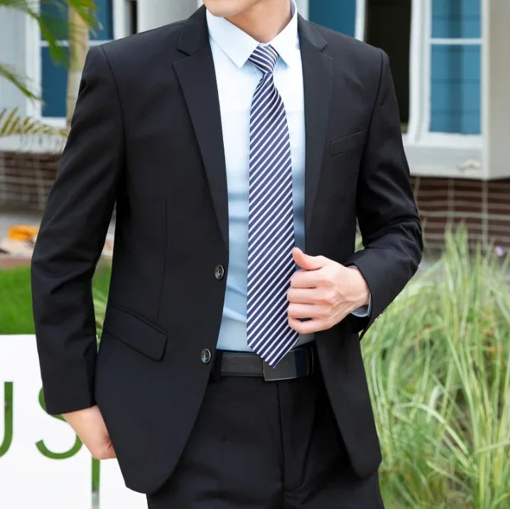 New (Blazer+pants) Men's Fashion Business Gentleman Italian Style Slim Solid Color Professional Suit Wedding Groom Best Man Suit