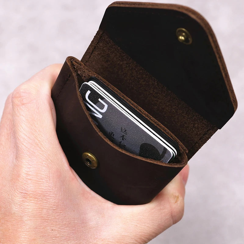 100% Genuine Leather Wallet For Men Male Original Cowhide Slim Minimalist Front Pocket Cash Wallet Card Holder With Flap Closure