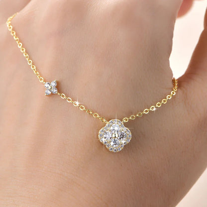 Delicate Lucky Four-leaf Clover Pendant Necklace For Women Certified 3mm Moissanite Necklace Wedding Party Jewelry Gift
