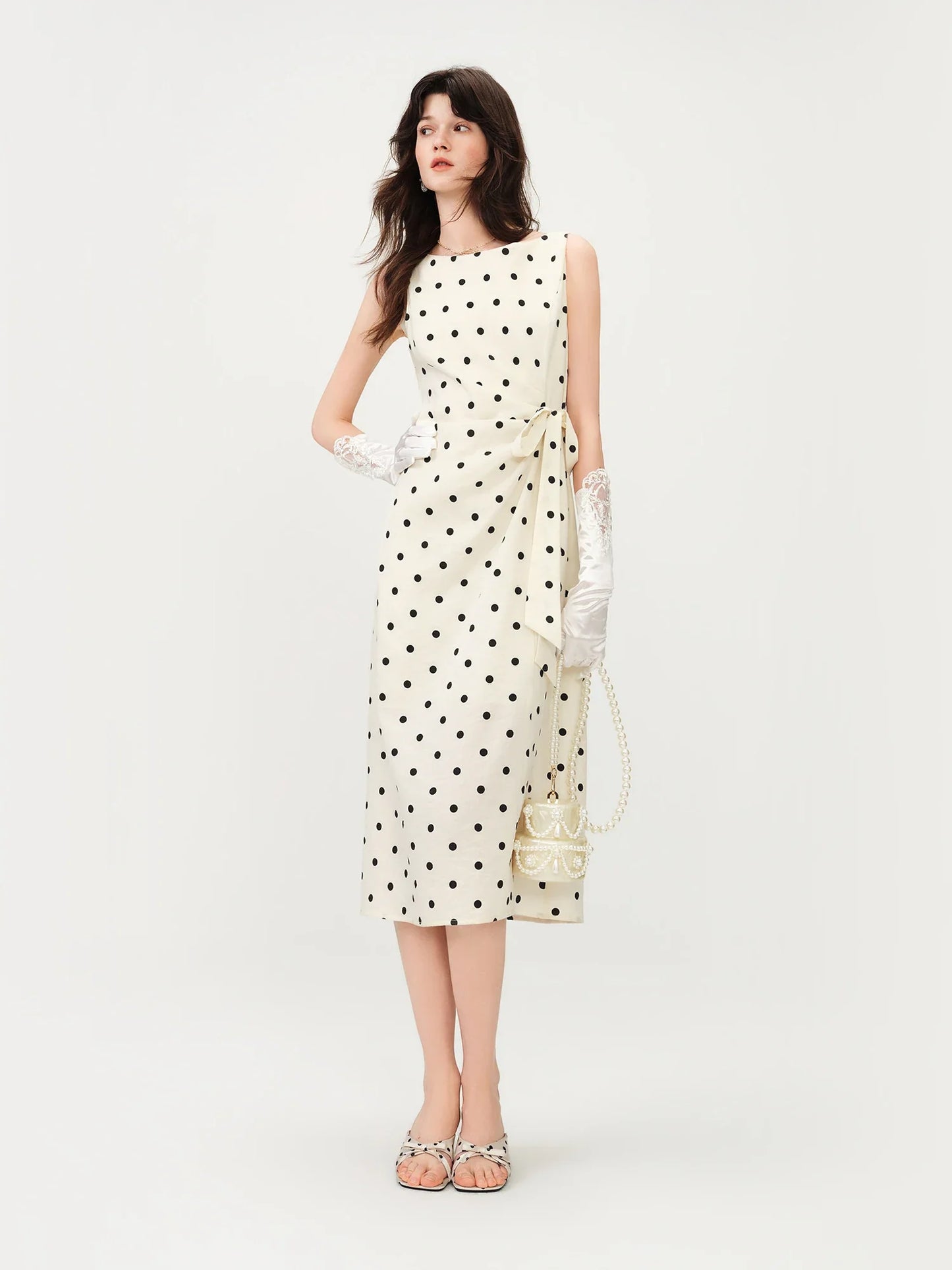 2026 New Summer Women's Polka Dot French Style Dress, Waist-Cinching Flowy Midi Dress for Coquette Chic & Daily Vacation