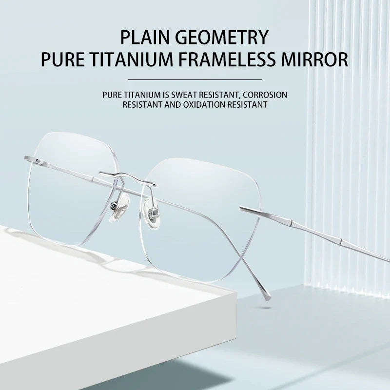 Ultra-light Titanium Rimless Myopia Frames Unisex Simple Square Read Frames Glasses Customized Prescription Glasses F0623
