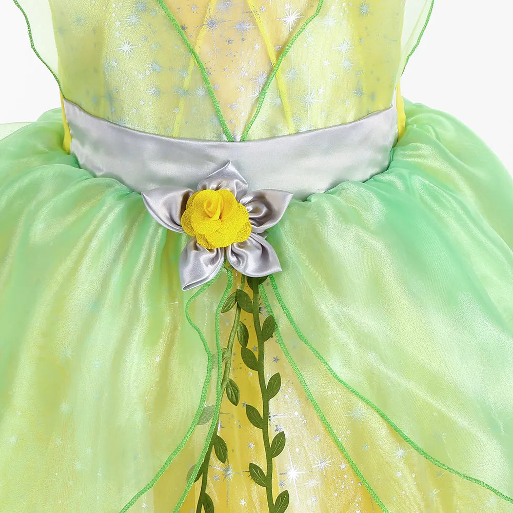 Toddler Birthday Party Green Dress Children's Day Tiana Inspired Delicate Princess Frock Girls Fairy Tale Gown Halloween Apparel