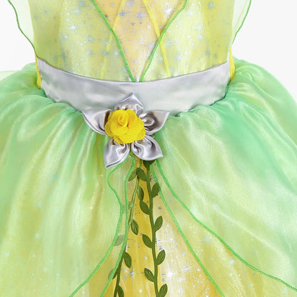Toddler Birthday Party Green Dress Children's Day Tiana Inspired Delicate Princess Frock Girls Fairy Tale Gown Halloween Apparel