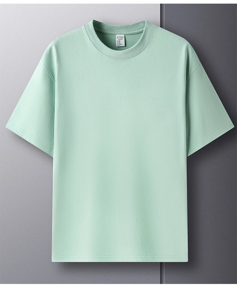 High quality 100% cotton short sleeve men's T-shirt summer round neck loose casual solid color plus size breathable top women