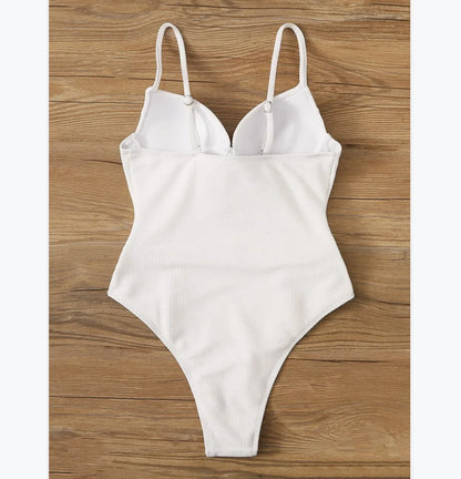 Sexy Push Up Underwire Swimwear Women Solid White Black Padded Buckle One Piece Swimsuit Beach Bathing Suit Bodysuit Monokini