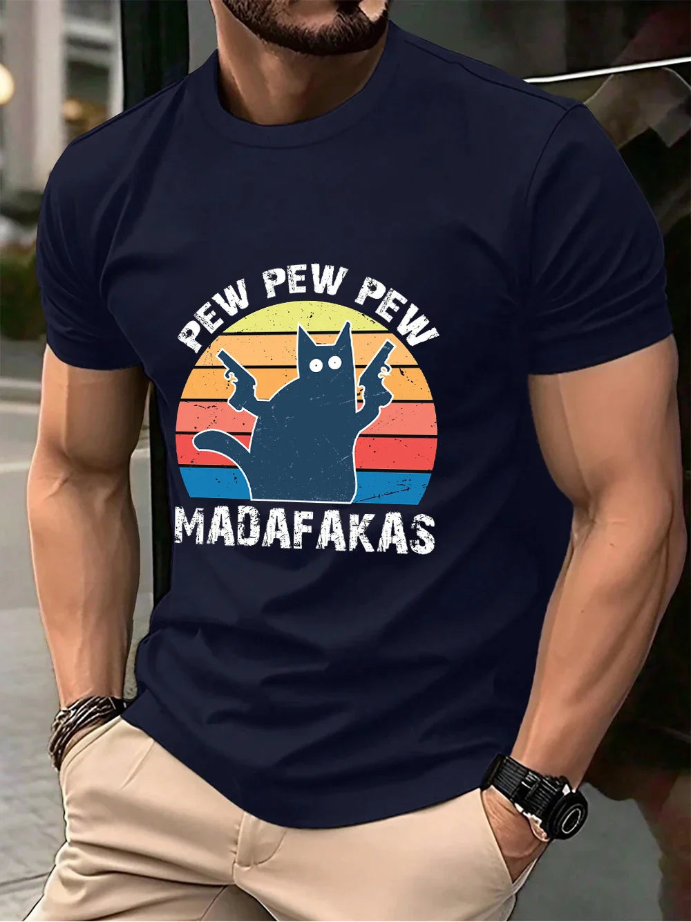 Pew Pew Pew Madafakas Prints Men'S T-Shirt Cotton Summer O-Neck Short Sleeve Tops Soft Oversized T Shirt Casual Mens Clothes