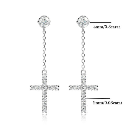 Cross Shape Full Moissanite Drop Earrings for Women Men 925 Sterling Silver Long Diamond Earring with Certificate Fine Jewelry