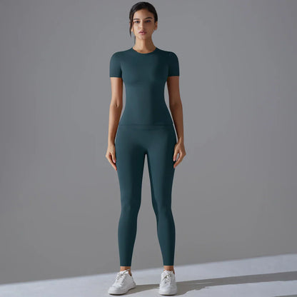 Quick-Drying Gym Leggings Set Yoga Suit Sports Set Sleeve Breathable Stretchy GYM Yoga Slim Fitness Active Top Tight Yoga Pant